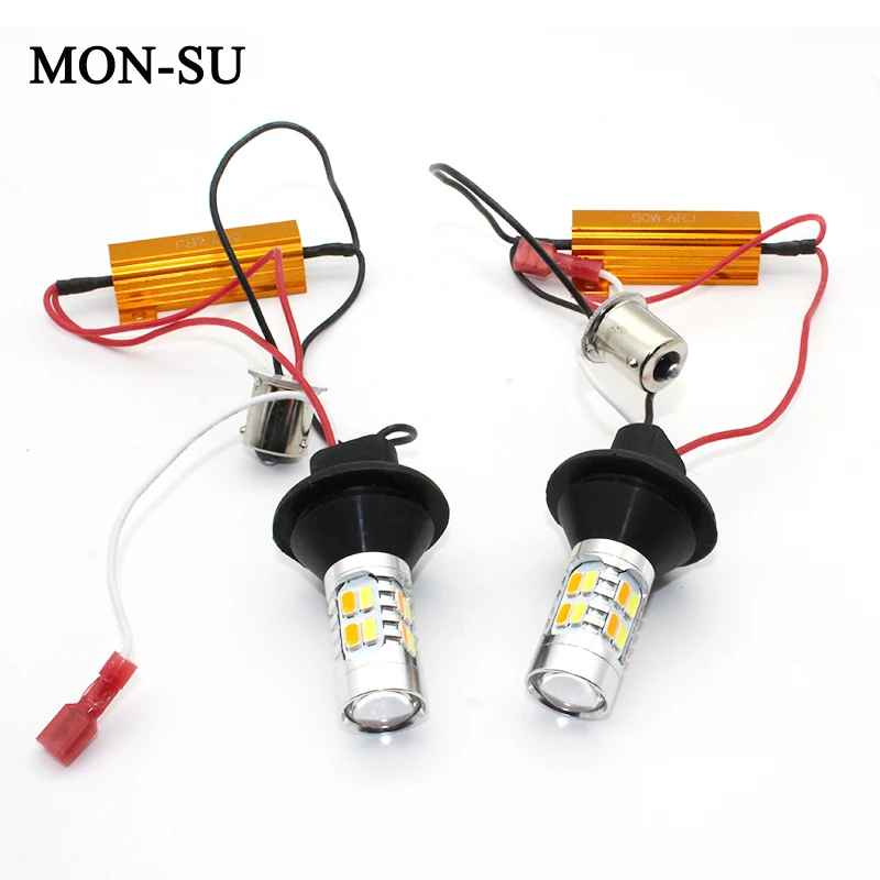 MON SU Автомобильный светодиодный светильник 20SMD T20 7440 WY21W BA15S BAU15S 1156 P21W S25 дневной