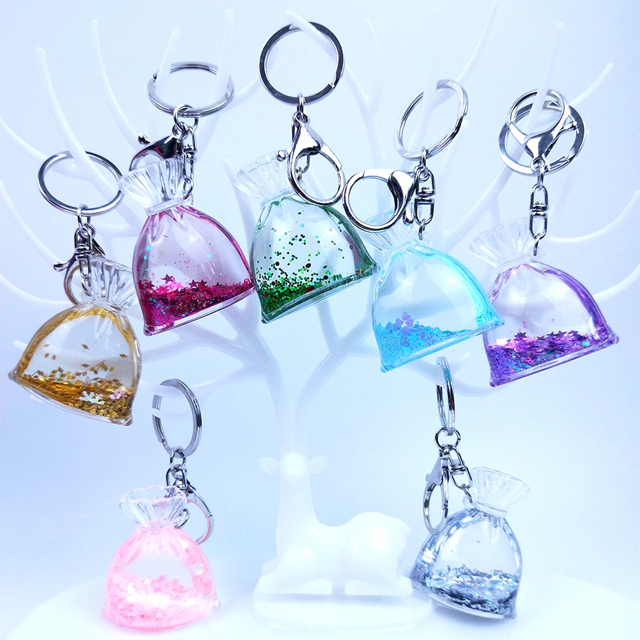

Fashion Glitter Purse Flow Liquid Quicksand Star Acrylic Keyring Backpack Pendant Couple Girlfriend Girl Jewelry Gift Keychain