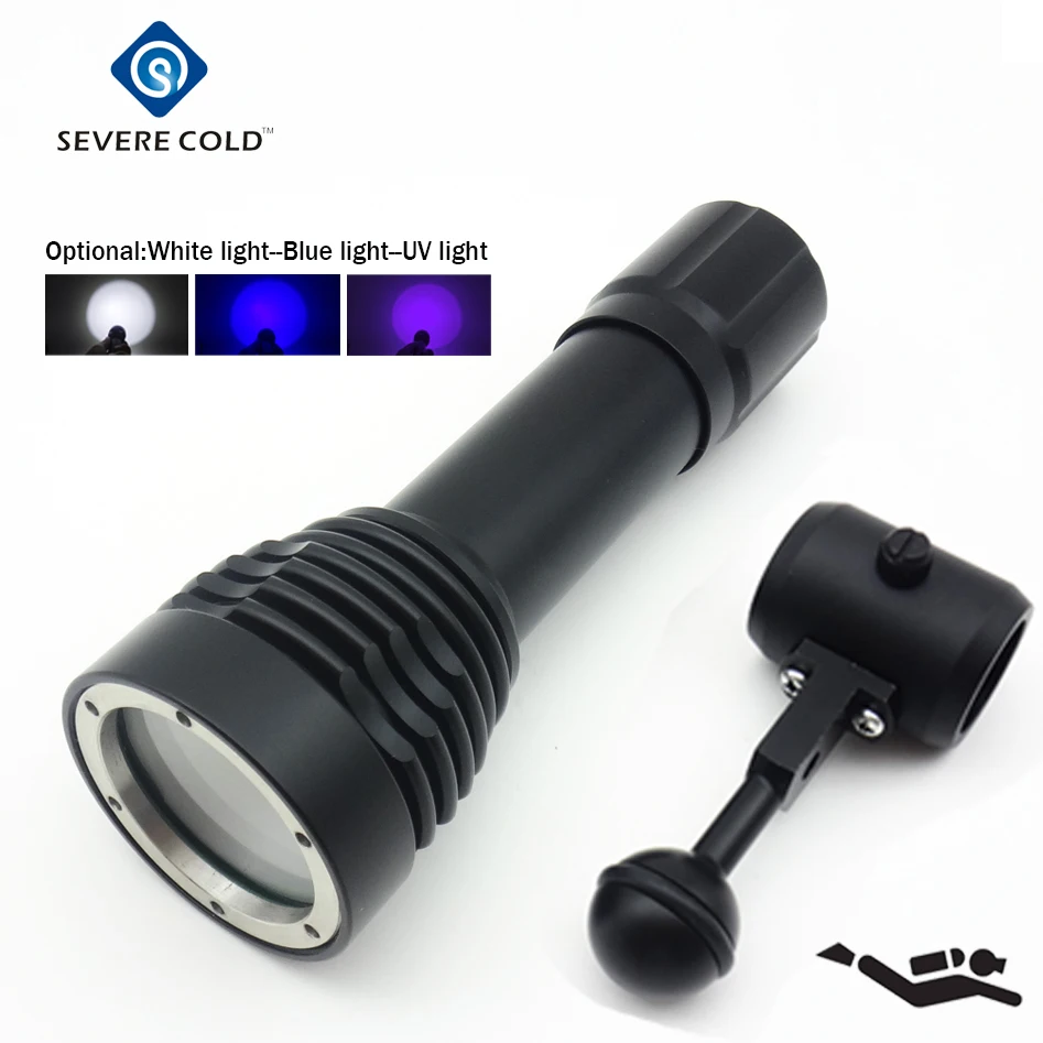 Severe Cold Professional Dive Flash Torch Underwater Lamp UV Blue White