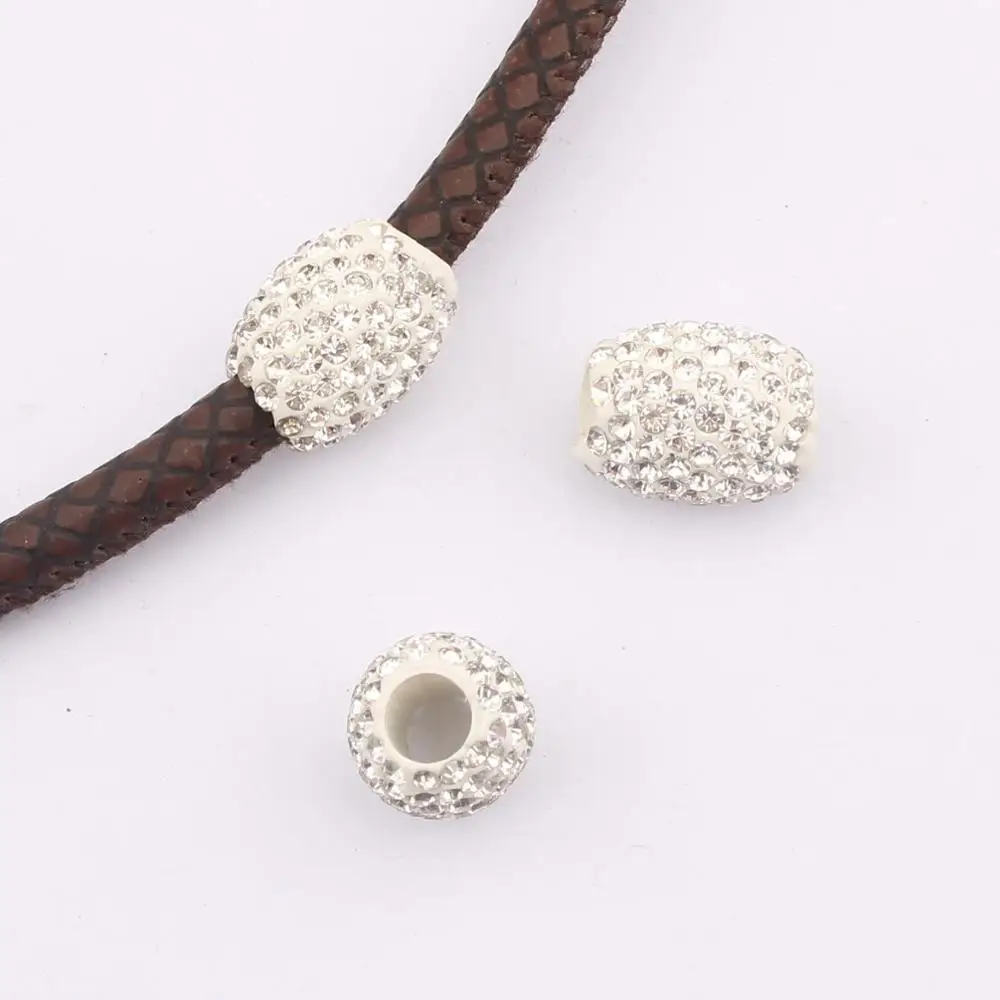 

5pcs White Rhinestone Pave Clay Barrel Slider Spacer Beads Fit Charm Bracelets Jewelry Findings