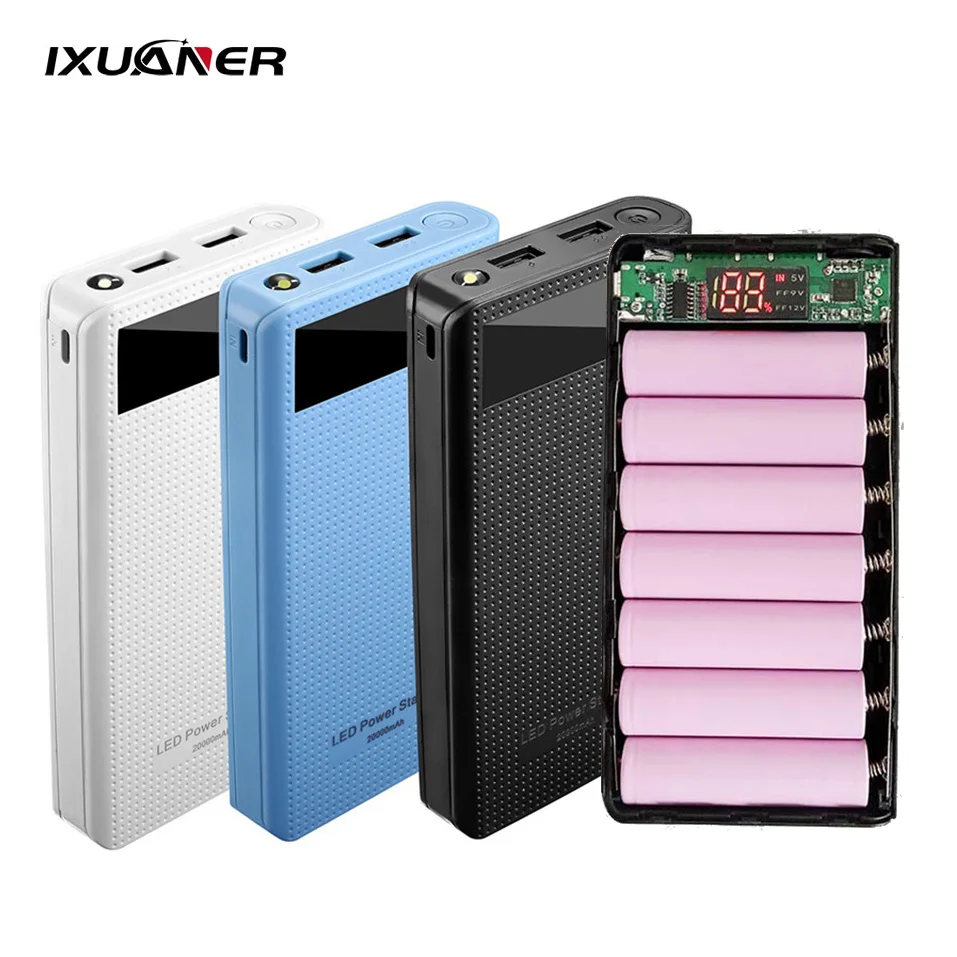 

7x 18650 USB Power Bank Battery Charger Case DIY Box for IPhone for Smart Phone MP3 Electronic Mobile QC3.0 PD Fast Charging