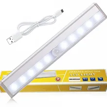 USB Перезаряжаемый 10 Светодиодный светильник под шкаф PIR датчик движения ночник для шкафа шкаф для шкафов лестниц кухонное освещение