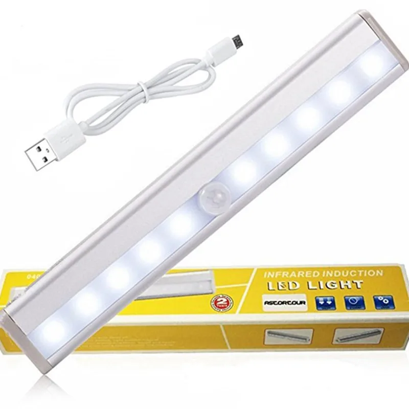 USB قابلة للشحن 10 LED ضوء تحت الكابين البير محس حركة ليلة ضوء ل خزانة دولاب خزانة الدرج المطبخ الإضاءة USB قابلة للشحن 10 LED ضوء تحت الكابين البير محس حركة ليلة ضوء ل خزانة دولاب خزانة الدرج المطبخ الإضاءة