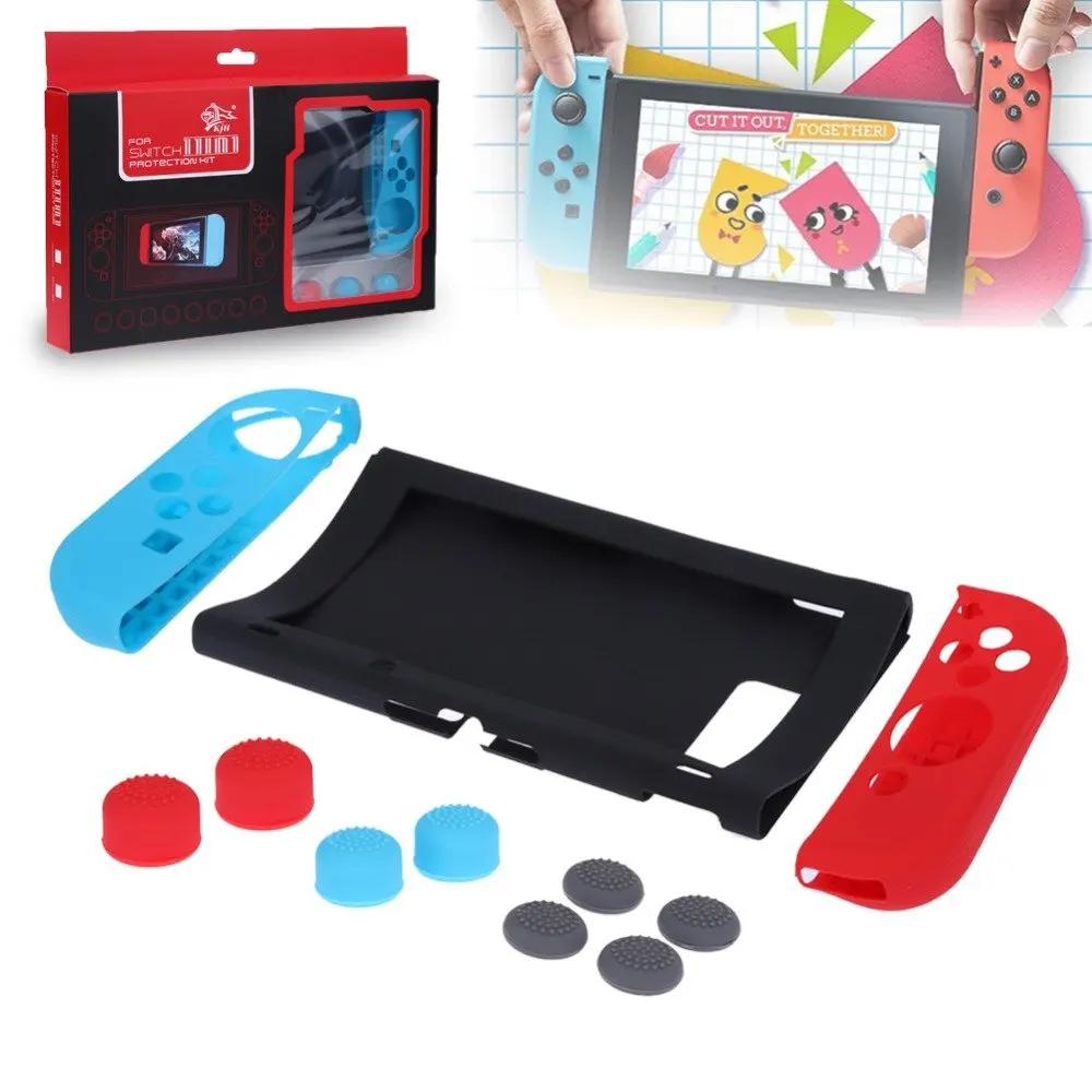 

Silicone Case Cover For Nintend Switch NS Console Joy-Con Protective Skin Cover with Thumb Stick Grip Joystick Caps 11 in 1