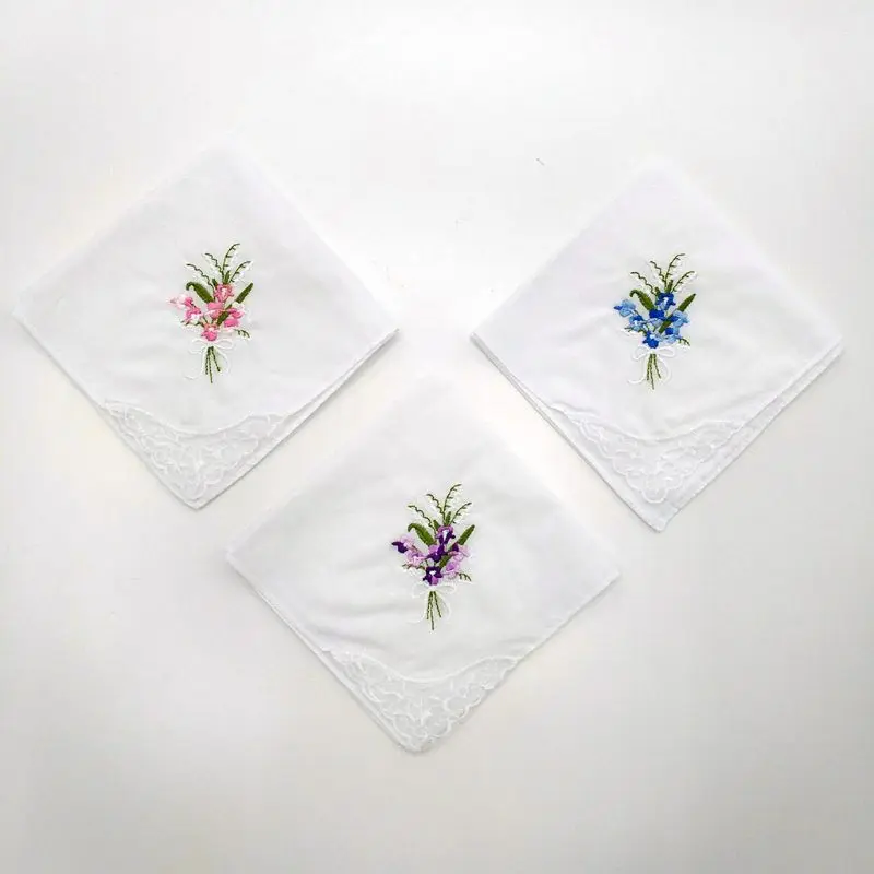 Для женщин основной белый квадратный носовой платок цветочной вышивкой Карманный платок бабочка кружево хлопок детские нагрудники