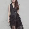 Женское винтажное платье без рукавов, черное Сетчатое лоскутное платье, вечернее платье с жилетом, весна-лето 2022 ► Фото 1/6