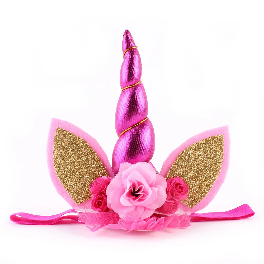 Yundlfy Cute Lace Elastic Unicorn Hair Band Flower Headband Hair Accessories Lovely Kids Crown Headwear Birthday Gift cute baby accessories