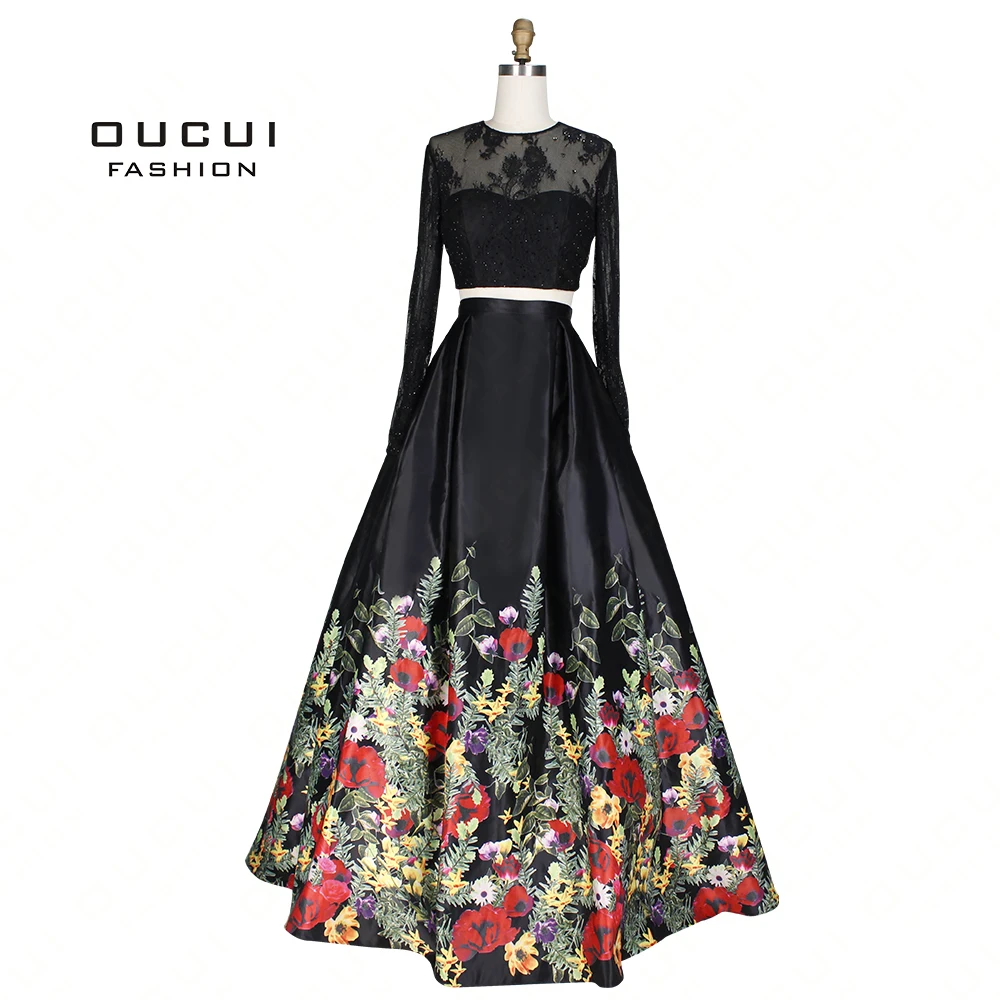 Real Photos Illusion Prom Dresses 2019 Ball Gown Full sleeves Lace Party Evening dress Long 2 Piece Backless Flowers OL103040 Real Photos Illusion Prom Dresses 2019 Ball Gown Full sleeves Lace Party Evening dress Long 2 Piece Backless Flowers OL103040