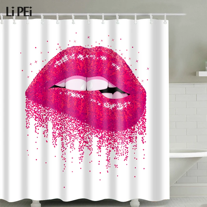 

Fashion red lips pattern Shower Curtain Colorful Eco-friendly Polyester High Quality Washable Bath Decor Shower Curtain 1pcs