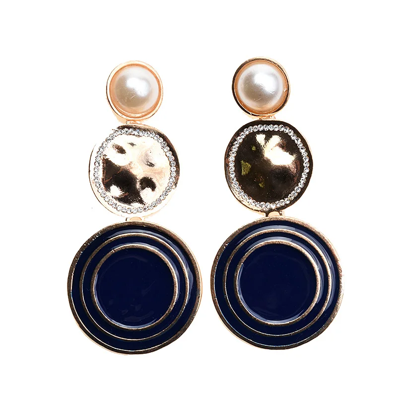 

JERPVTE Elegant Geometric Alloy Round Metal Dangle Earrings for Women New Simulated Pearl Drop Earrings Fashion Jewelry Gift