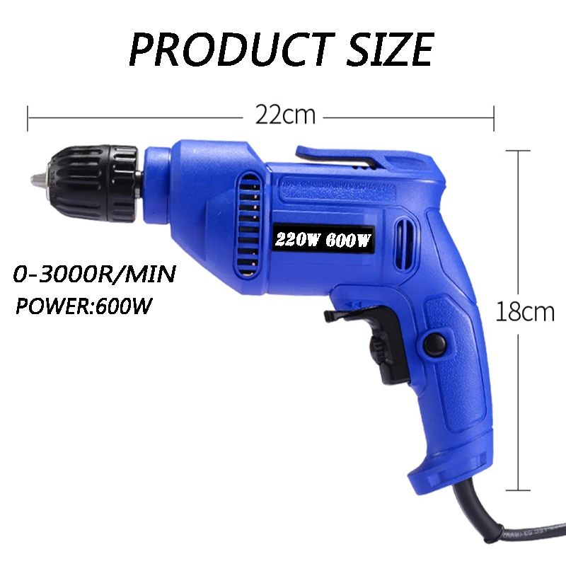 AC 220 В 600 Вт многоцелевой проводные электрические сверла 0,8 мм-10 мм Быстрозажимной патрон с регулируемой скоростью с 13 сверлами
