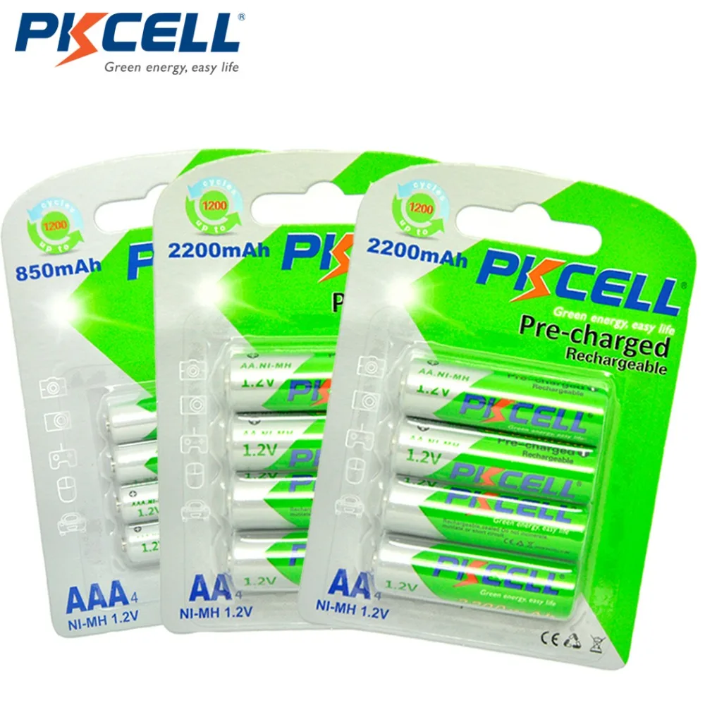 2 шт/8 шт PKCELL 1,2 V Ni-MH AA Аккумуляторы 2200mAh+ 4 шт/карта 1,2 V 850mAh NiMH AAA аккумуляторы