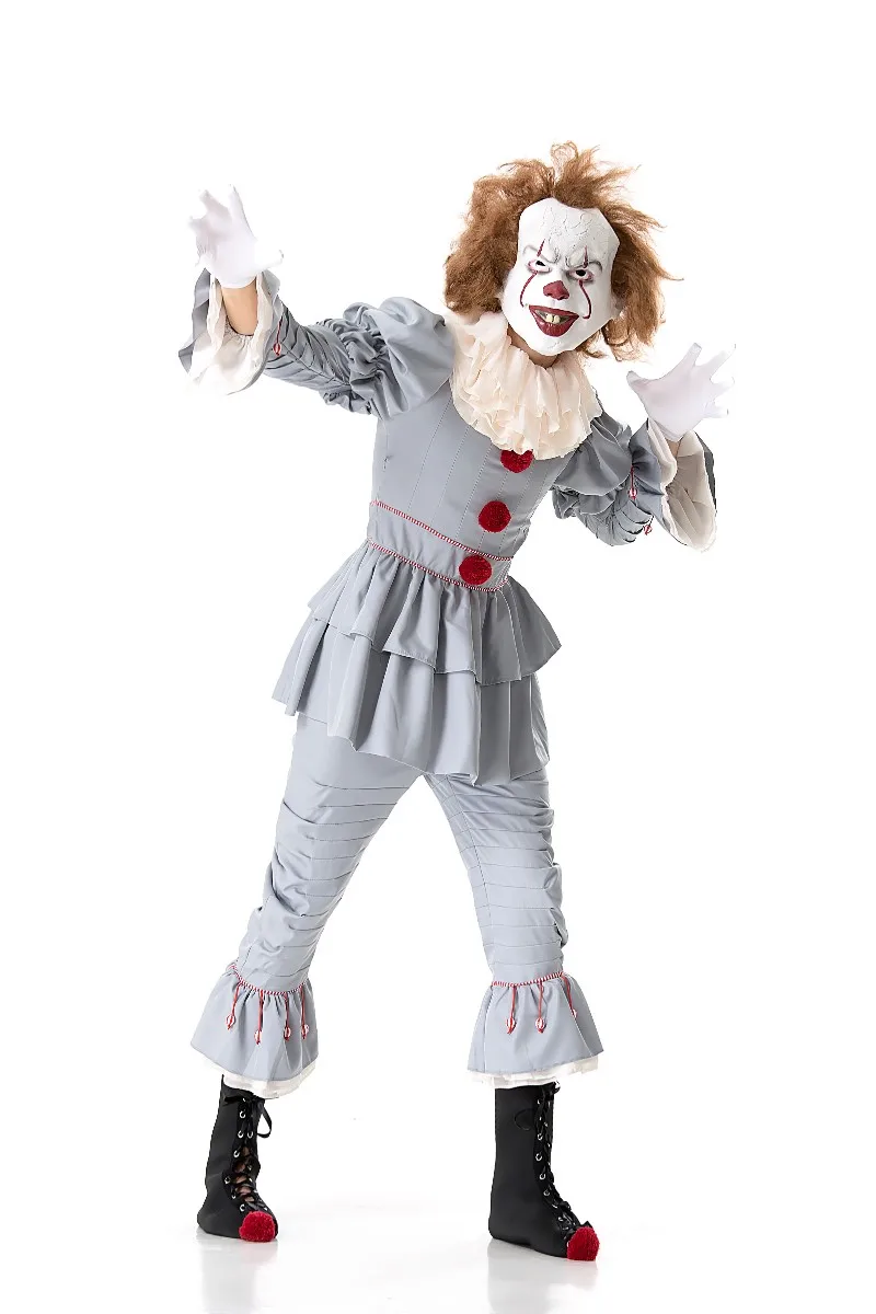 Стивен Кинг's It Pennywise косплей костюм Взрослый унисекс женский костюм Хэллоуин террор клоун костюм без обуви