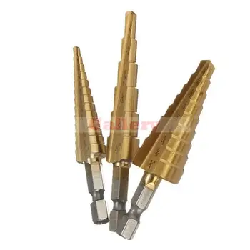 

2 Sets Lot 3pcs Titanium Coated Step Drill Bit Quick Change 1/4 Inch Hex Shank