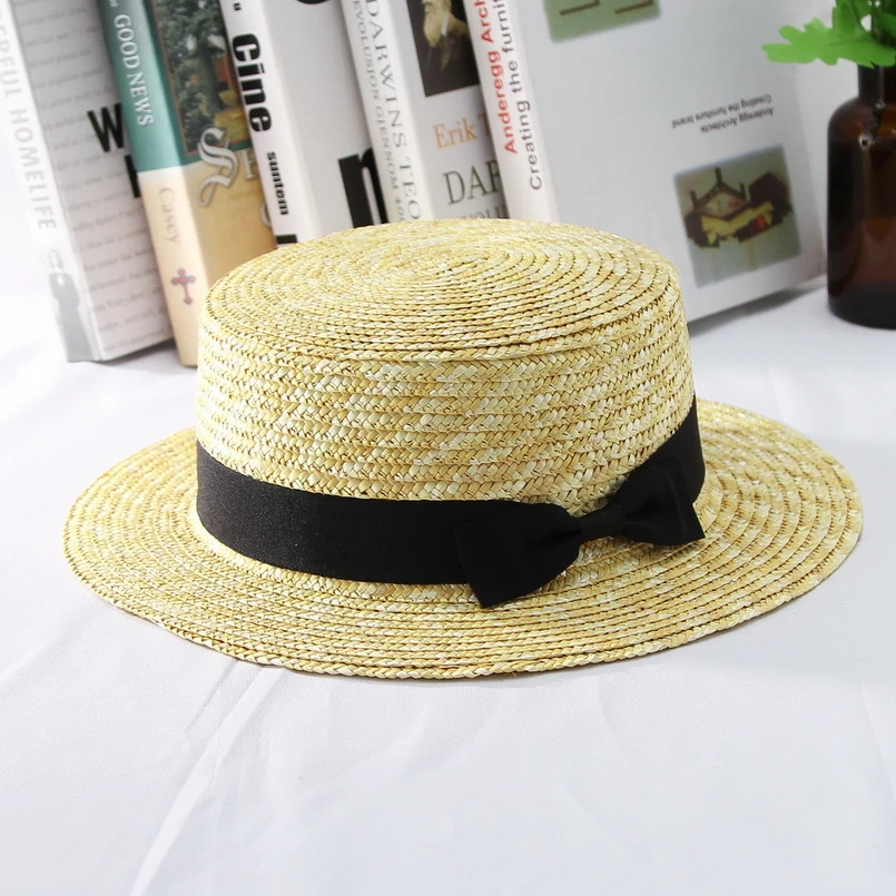GEMVIE, новинка, простая соломенная шляпа, летняя шляпа для женщин и мужчин, УФ, пляжная кепка, черная полоса, плоский верх, широкие козырьки, Панама, солнцезащитные шляпы