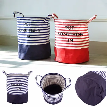 

New Stripe Laundry Hamper Basket Cartoon Clothes Storage Bag Home Clothes Barrel Bags Kids Toy Storage Bag #226345