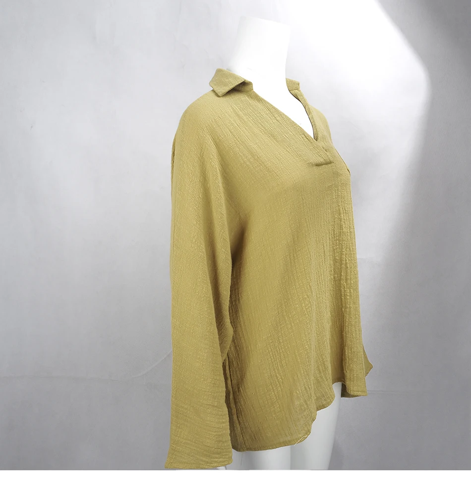 Loose Cotton Linen Female Tunic Casual Long Sleeve Plus Size Shirt Blouse Autumn Turn Down Collar Pocket Womens Tops And Blouses