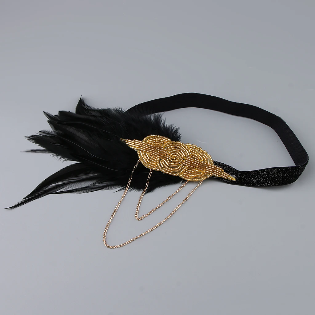 Vintage 1920s Headpiece Feather Tassel Flapper Headband Great Gatsby Headdress Party Prom Hair Accessories