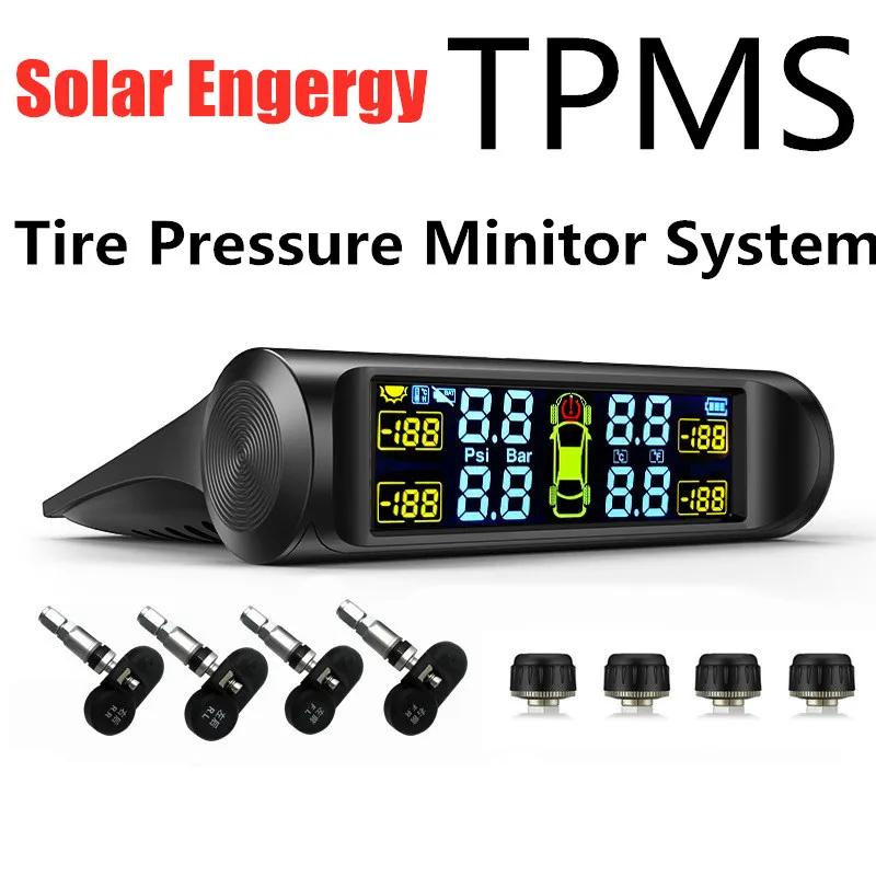 

Solar Energy +USB Charging TPMS Auto Tire Pressure Alarm Monitoring System Car Tyre Valve Cap Pressure Monitor External CNYOWO