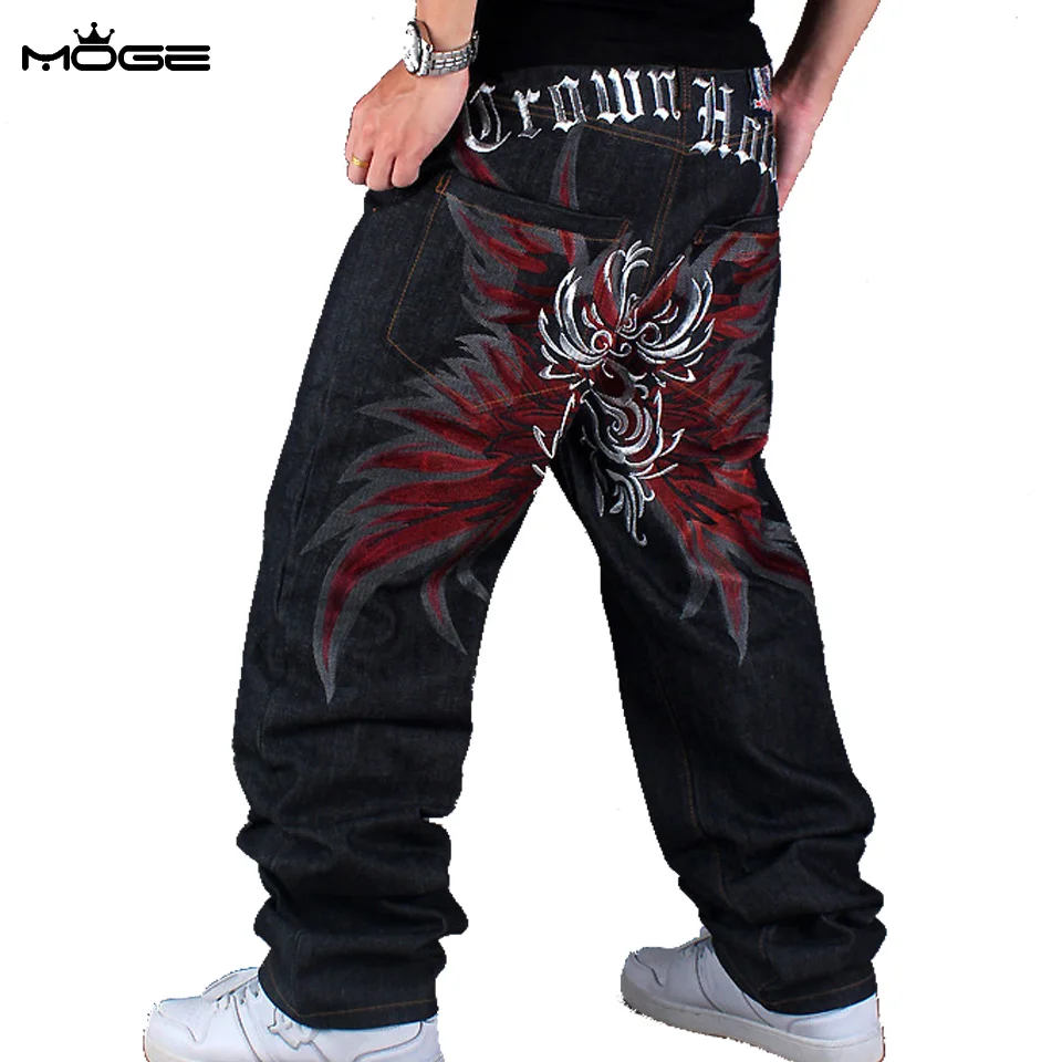 MOGE hommes noir hip hop brodé jeans designer haute qualité planche à roulettes pantalon grande taille
