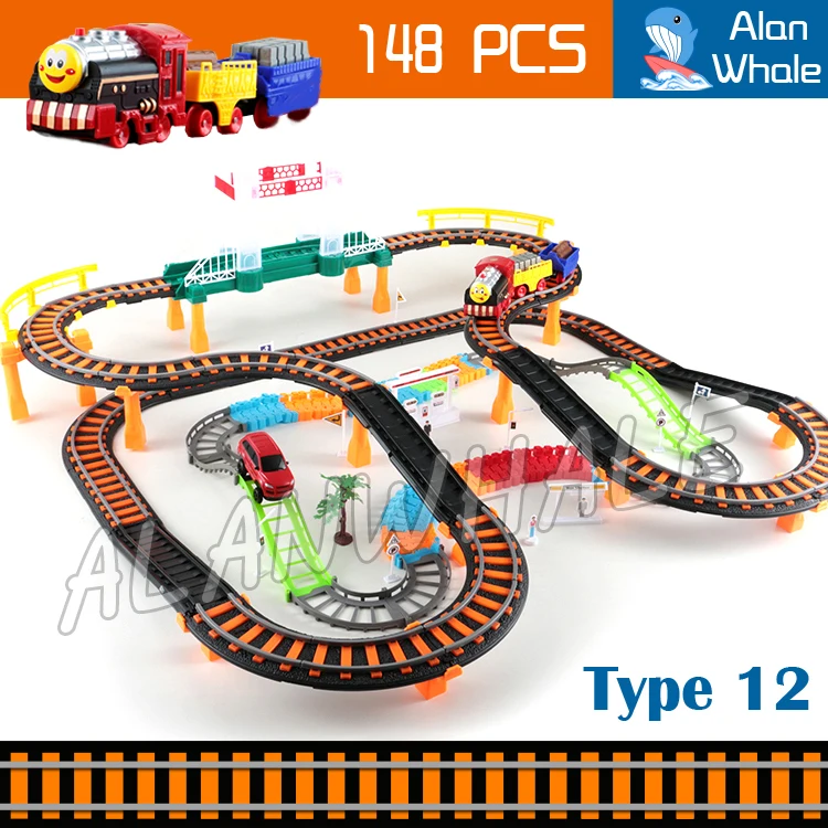 

148pcs 3D Two-Layer Rail Train Set Engines Track Roller Electric Musical Railway Sound Light Car Thomas and Friends Toys