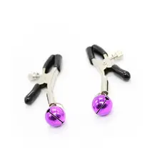 PERSONAGE 2pcs Tension Adjustable Stainless Steel Nipple Clamps Breast Clips with Purple Bells Sex Toys for