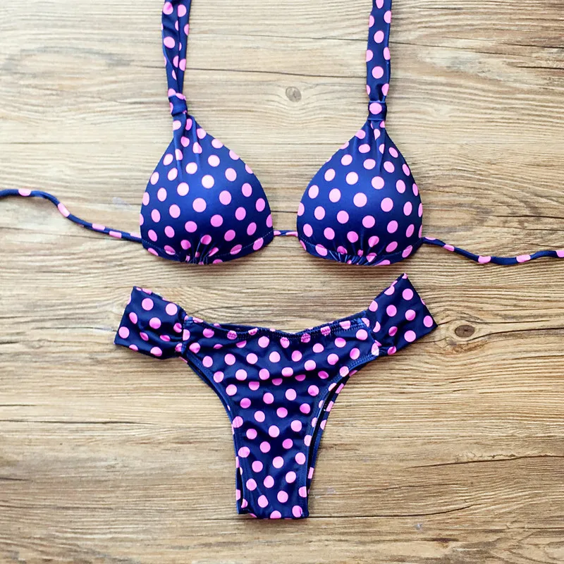 

Push Up Bikini Set Hard Cup Blue Dot Women Swimwear Sexy Swimsuit Plus size