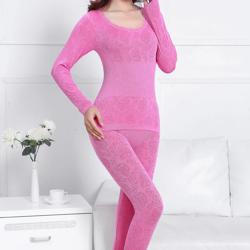 pink Queenral кальсоны для женщин комплект термобелья для зимы вторая кожа зима женский термомайка Пижама зимняя термо - Цвет: pink