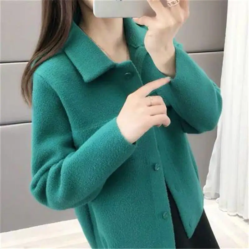

2019 Autumn Winter Women Korean Style Faux Mink Knitted Short Cardigan Coat Female Casual Loose Jacket Knitwear Casaco K111