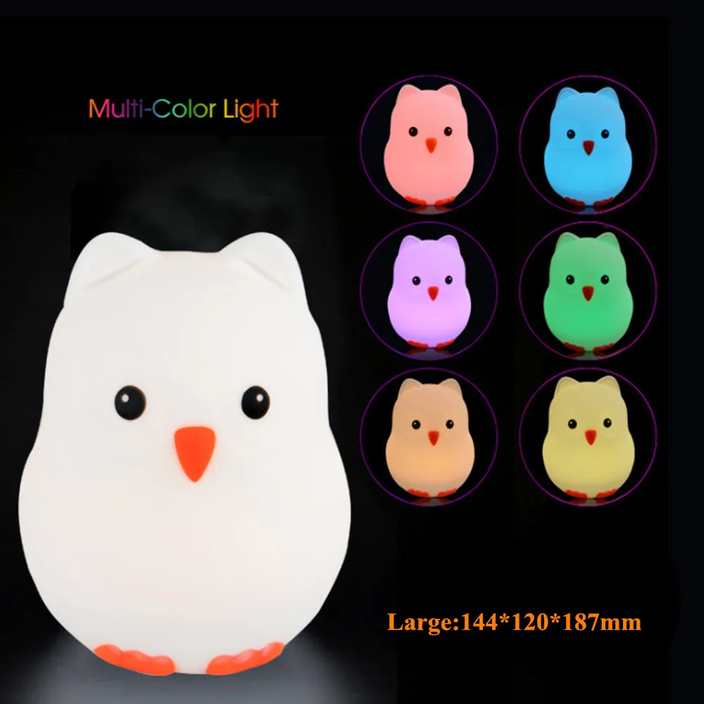 

SuperNight Cartoon Owl Bird Penguin LED Night Light Touch Sensor 9 Colors Silicone Children Kids Baby Bedside Table Lamp Gift