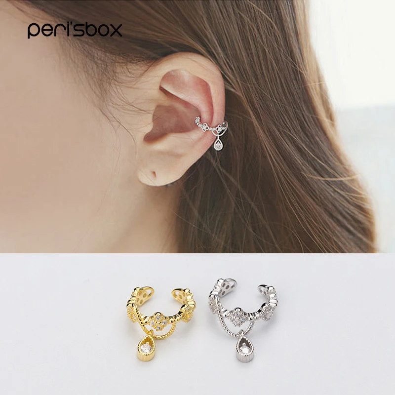 Серьги клипсы Peri'sBox 925 Серебряные стразы для женщин минималистичные серьги