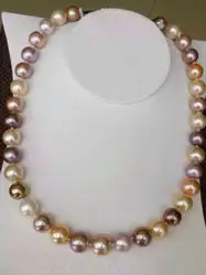 11-12 мм круглый пресноводных лаванды Розовый многоцветный pearl necklace18inch925silver