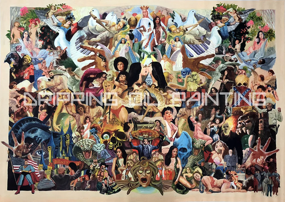 

In Stock Painting Hand-painted Modern Pop Art Super Heroes Oil Painting on Canvas Hand-painted Many Hero Portrait Oil Painting