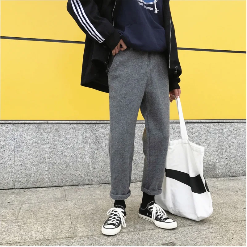 Fashion Casual Men's Straight Pants Autumn And Winter New M-2XL Solid Color Loose Feet Pants Black Gray PersonalityYouth Popular Fashion Casual Men's Straight Pants Autumn And Winter New M-2XL Solid Color Loose Feet Pants Black Gray PersonalityYouth Popular