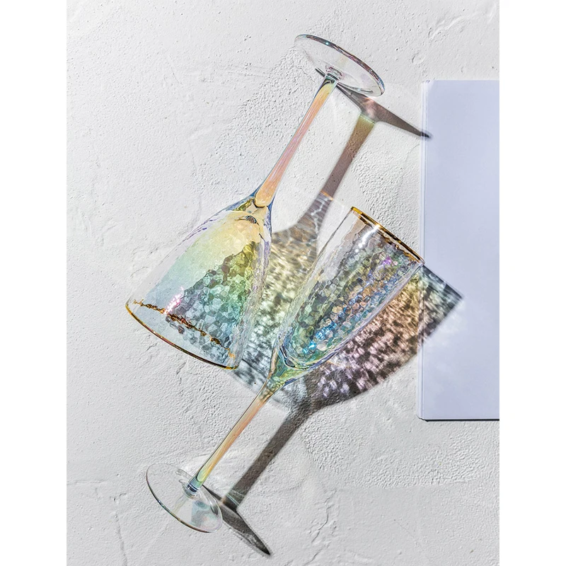 Lon plated hammered gold rimmed glass wine glass Lead free
