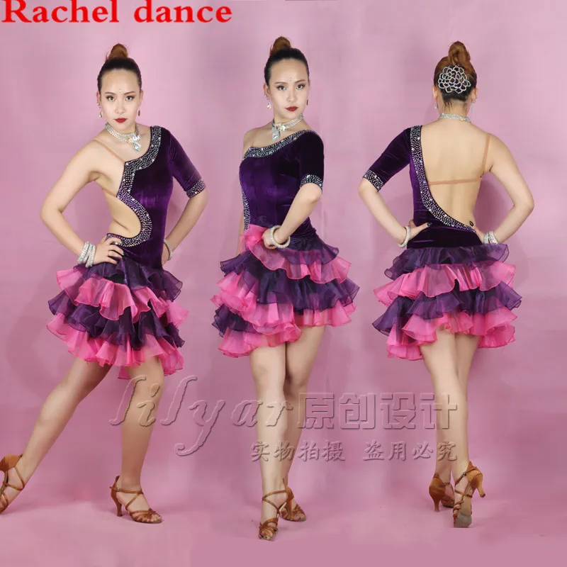 Новинка 2017 платье для латинских танцев женщин и девочек с открытыми плечами