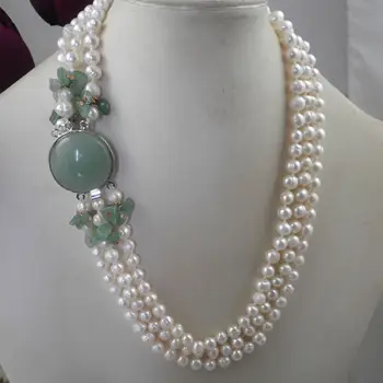 

Jewelr 004456 COOL UNIQUE 3-ROW GENUINE WHITE PEARLS+ BEADS+ CLASP NECKLACE