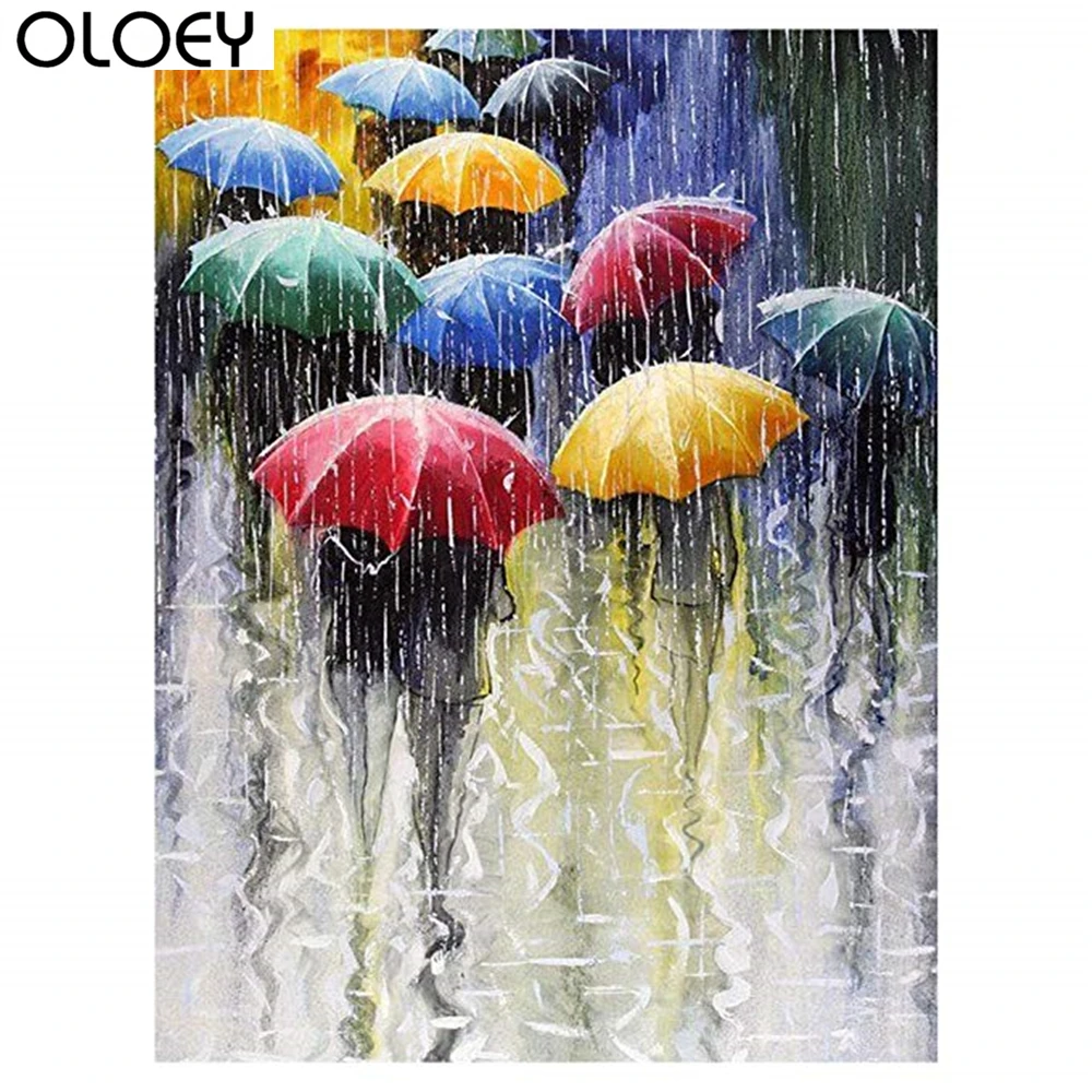 Oloey полностью круглое Сверло DIY 5D алмазная живопись дождливый день мозаика