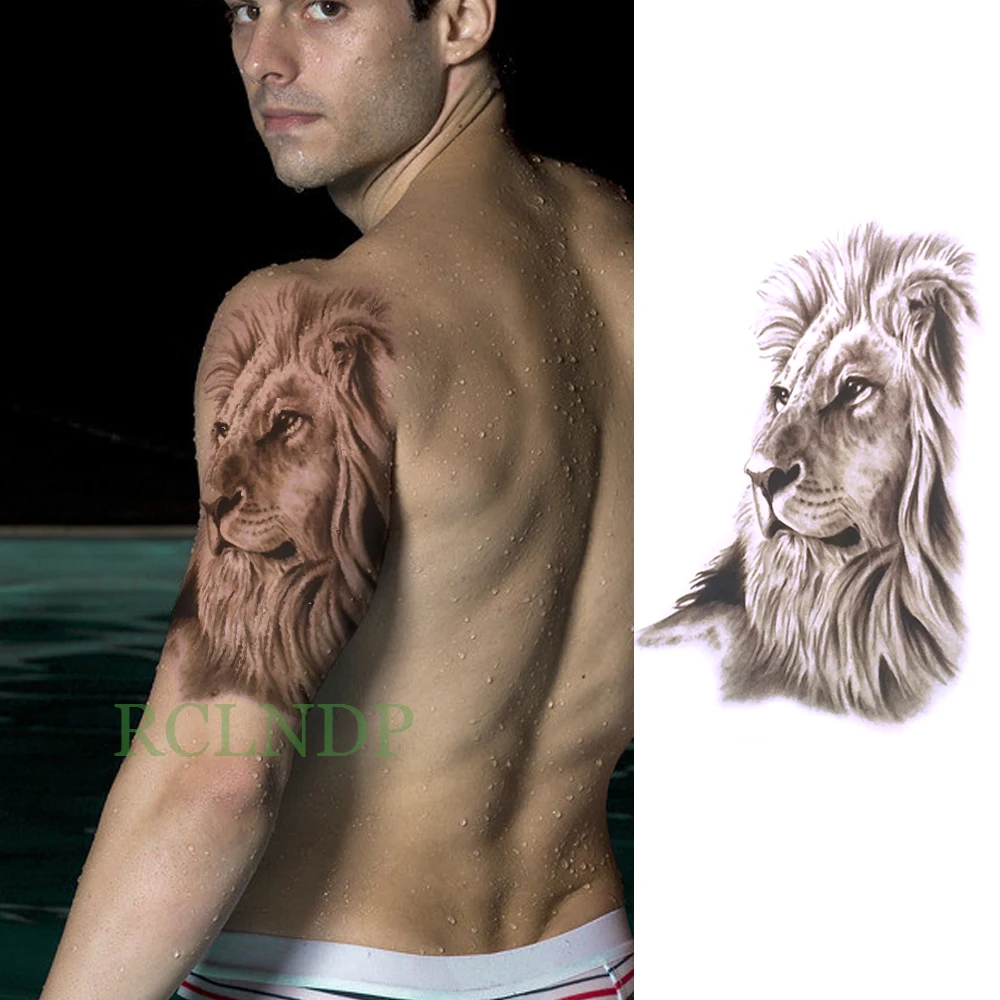 Водостойкая временная татуировка наклейка Свирепый тигр поддельные тату флэш-тату большого размера для женщин мужчин девушек назад ноги руки грудь - Цвет: Темно-серый