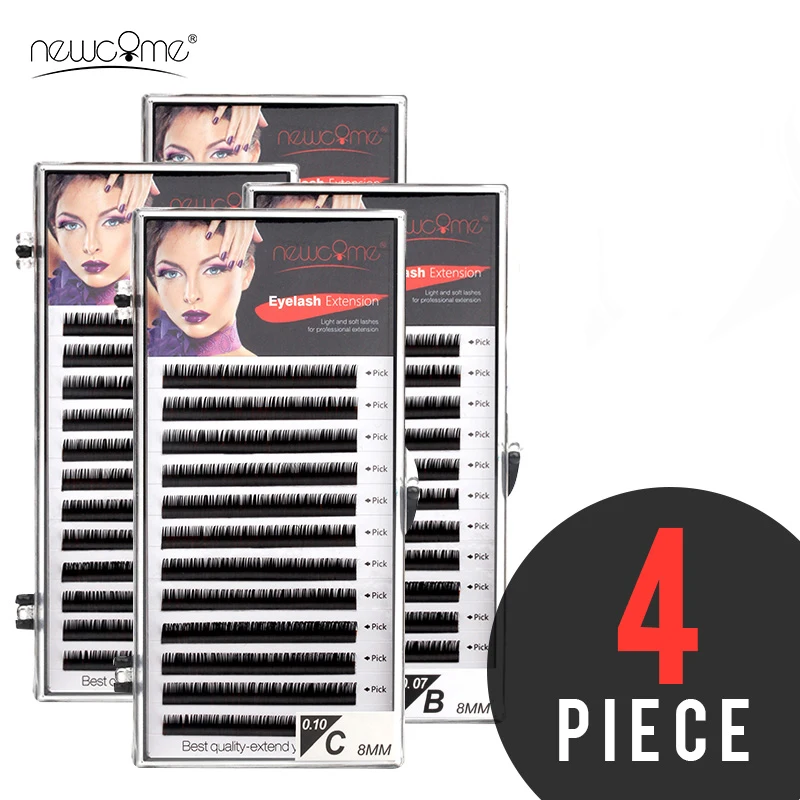 

NEWCOME All Size 4cases 3D Individual Eyelash Extension 100% Handmade False Eyelash Extension Natural Black Fake False Eyelashes