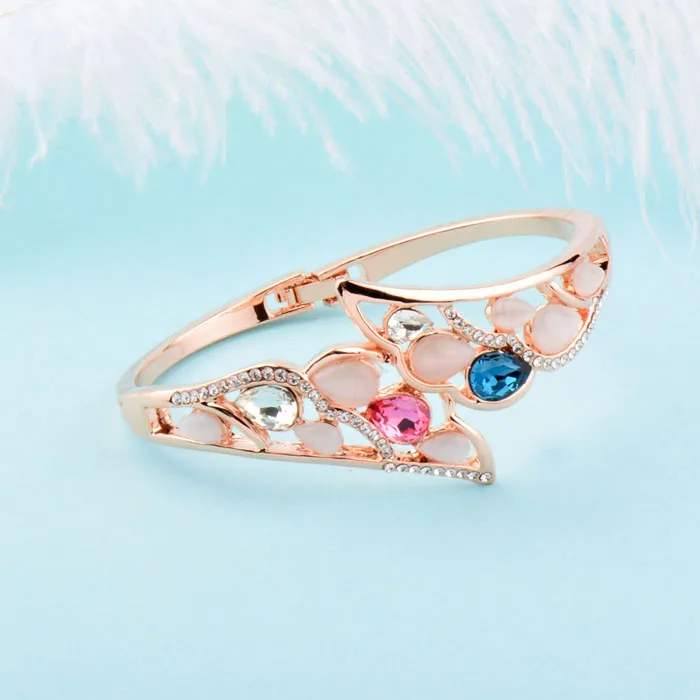 SINLEERY роскошный синий и розовый кристалл опал крыло браслет манжета для женщин Свадебные украшения SL228 SSG