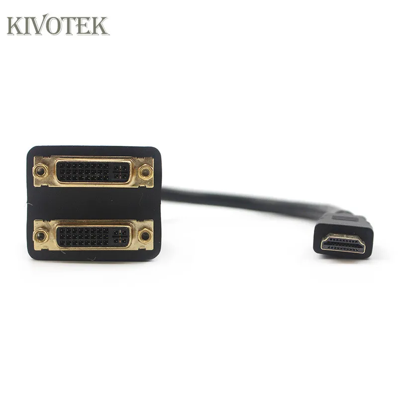 

KIVOTEK 10PCS/LOT HDMI to 2 Double DVI Adapter Cable 30cm,HDMI Male to DVI Female x 2 Video Splitter Adapter Converter Cable