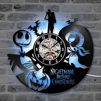 

The Nightmare Before Christmas Cartoon CD Record Clock Love Story Vinyl Record Wall Clock Classic Home Decor LED Clock