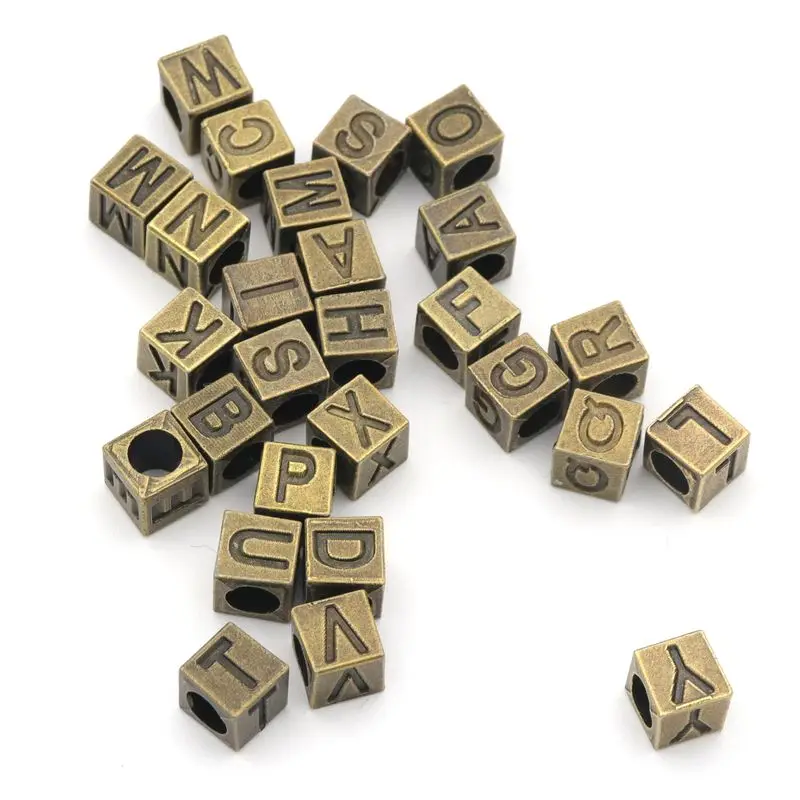 

26pcs/set Bronze Metal Square Shape English Letters Beads For Jewelry Handmaking Diy Bracelet Necklace Accessories Wholesale