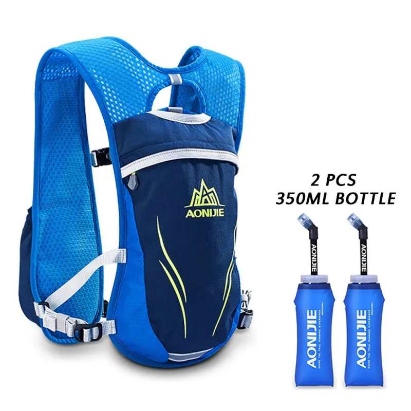Горячая, рюкзак для бега, жилет, марафон, походный рюкзак, беговая дорожка, Беговая велосипедная сумка с 2 бутылочками для воды - Цвет: blue 350ml