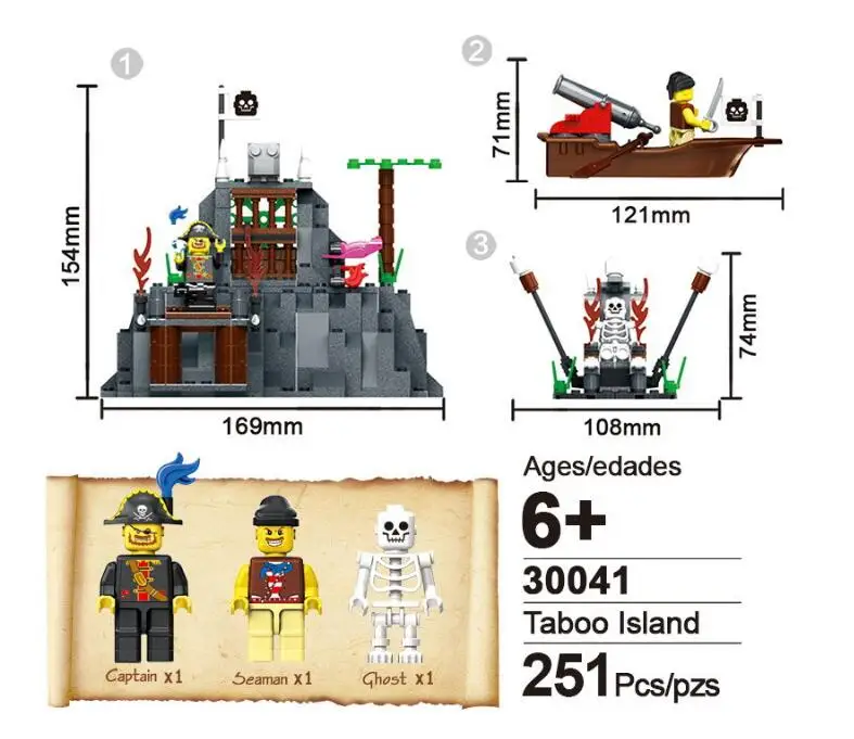 Wange 30041 новые большие Пираты 251 шт табу остров пиратский корабль строительные блоки Набор Обучающие игрушки