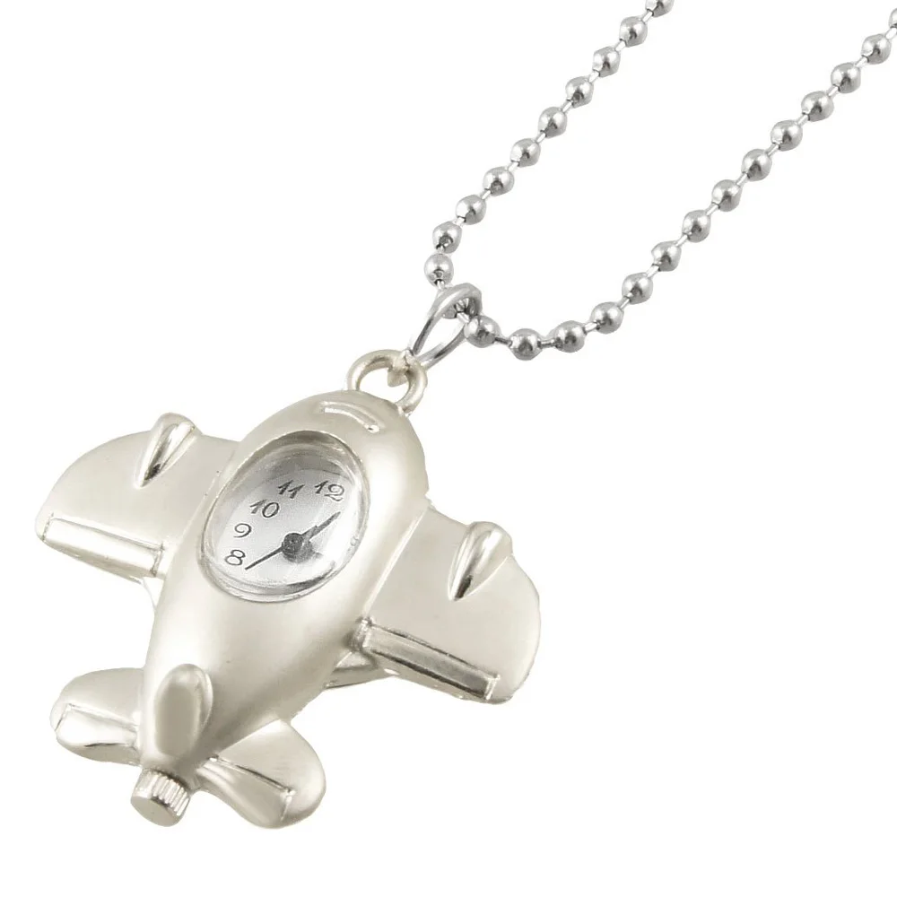 Silver Vintage Bronze Retro Airplane Plane in the Sky Pocket Watch with