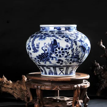 

Jingde zhen antique pottery porcelain vase yuan blue and white decoration modern living room Home Furnishing old decoration of