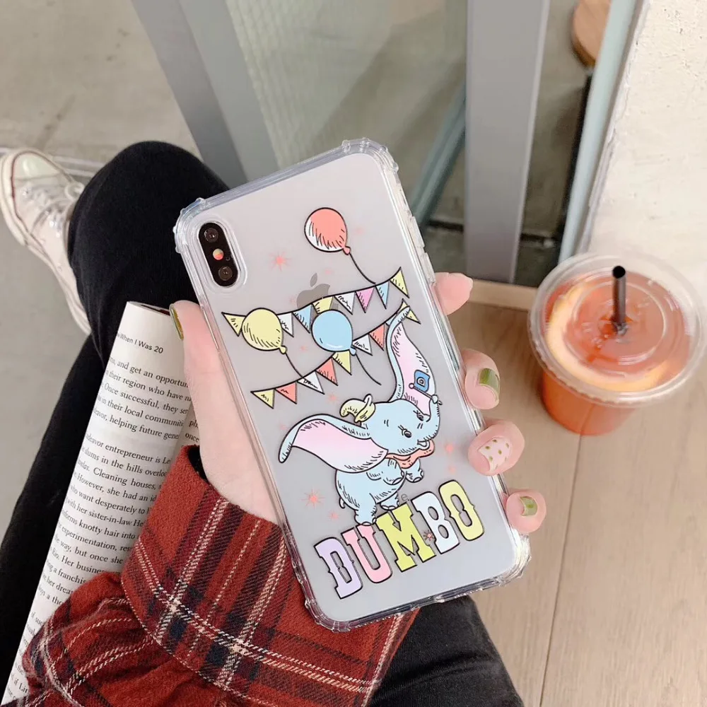 

KAIEN funny cute cartoon DUMBO Transparent soft TPU Mobile phone case for iPhone 6 6s 7 8 plus 10 X XR XS MAX for Apple cover