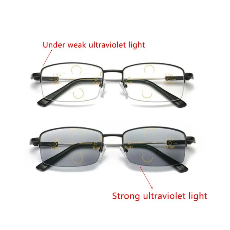 Титановые прогрессивные многофокальные очки для мужчин с эффектом памяти Aolly, синий светильник, очки для чтения, полуоправа, очки по рецепту